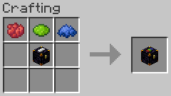 Crafting an Ender Storage with Red Dye, Lime Dye, and Blue Dye in the top row.